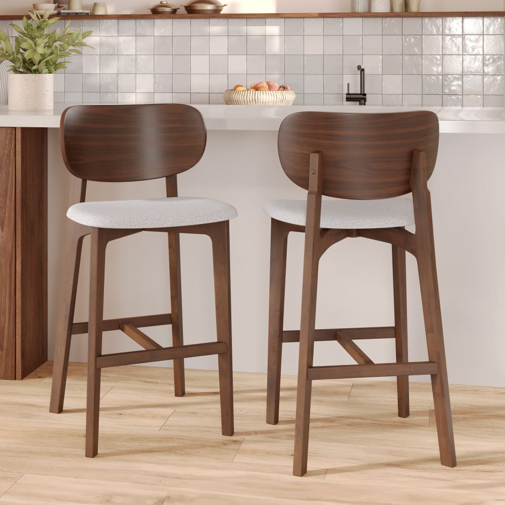 Lot de 2 chaises pour îlot central 66 cm en bois et tissu gris clair