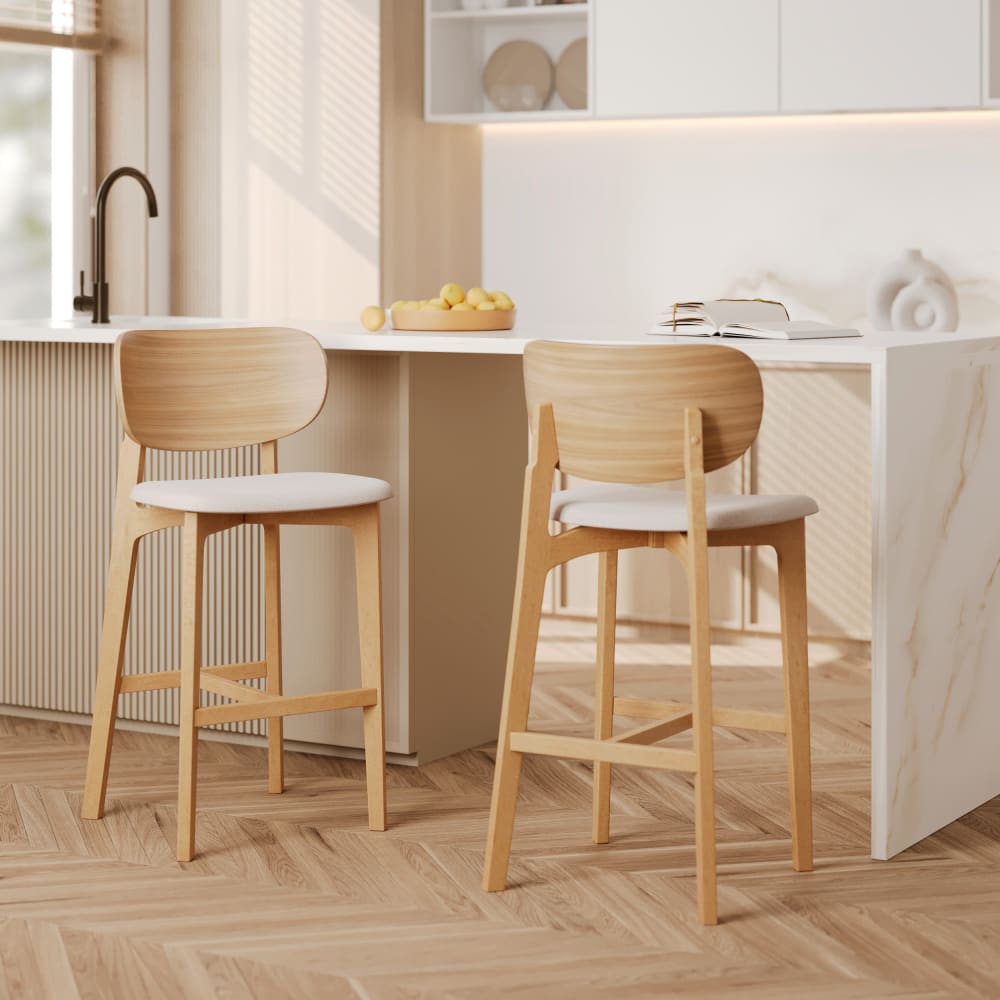 Lot de 2 chaises pour îlot central 66 cm en bois et tissu beige