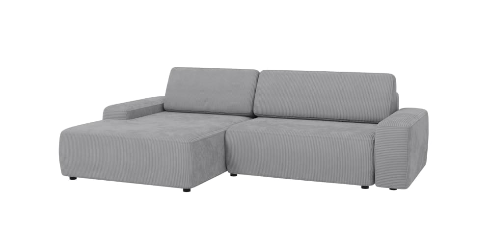 Canapé d’angle convertible avec coffre, en velours côtelé gris clair