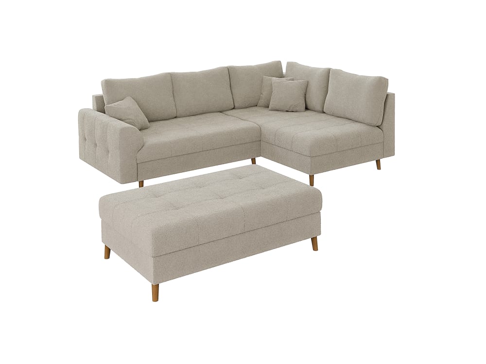 S-Style Möbel Ecksofa mit Schlaffunktion und Hocker aus Boucle-Stoff, Beige style modern Beige Stoff