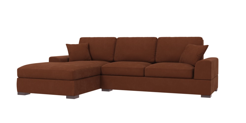 S-Style Möbel Ecksofa mit Schlaffunktion aus Cord-Stoff, Terrakotta style modern Rot Stoff