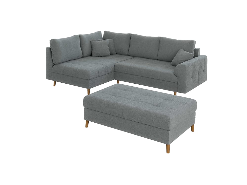 S-Style Möbel Ecksofa mit Schlaffunktion und Hocker aus Boucle-Stoff, Grau style modern Grau Stoff