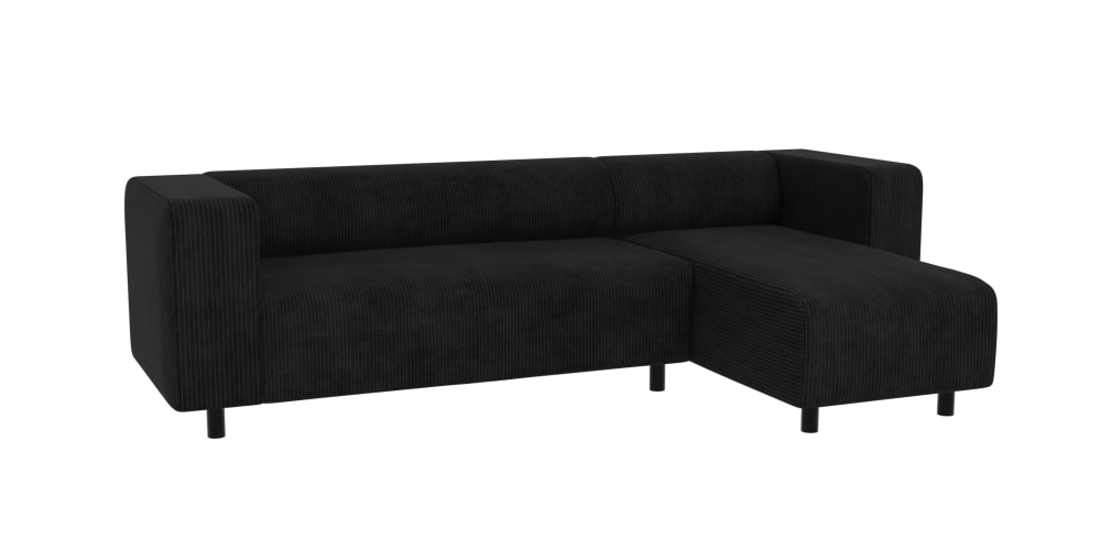 Canapé d’angle en tissu côtelé noir 240x142x65 cm
