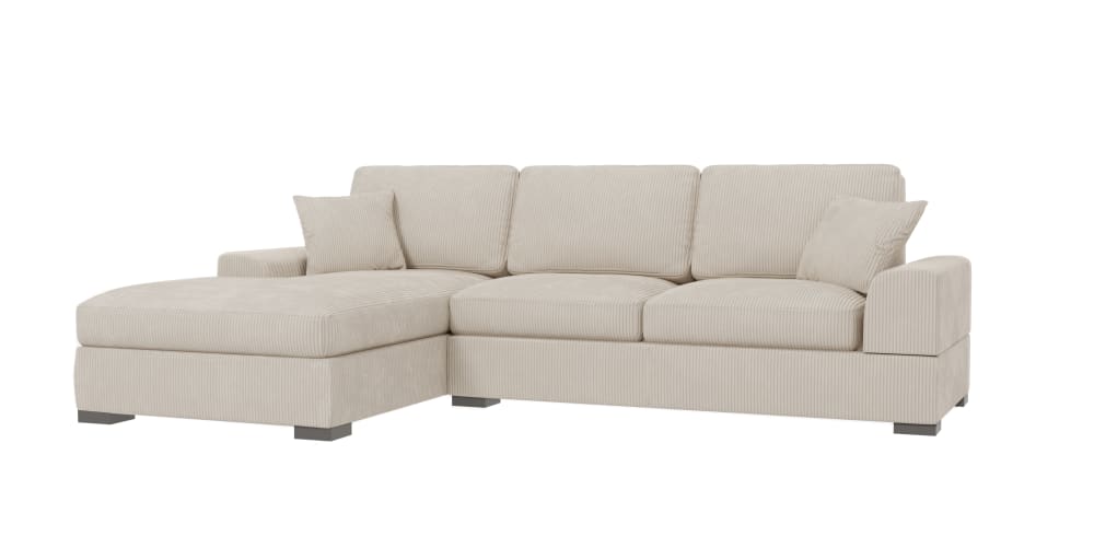 S-Style Möbel Ecksofa mit Schlaffunktion aus Cord-Stoff, Beige style modern Beige Stoff