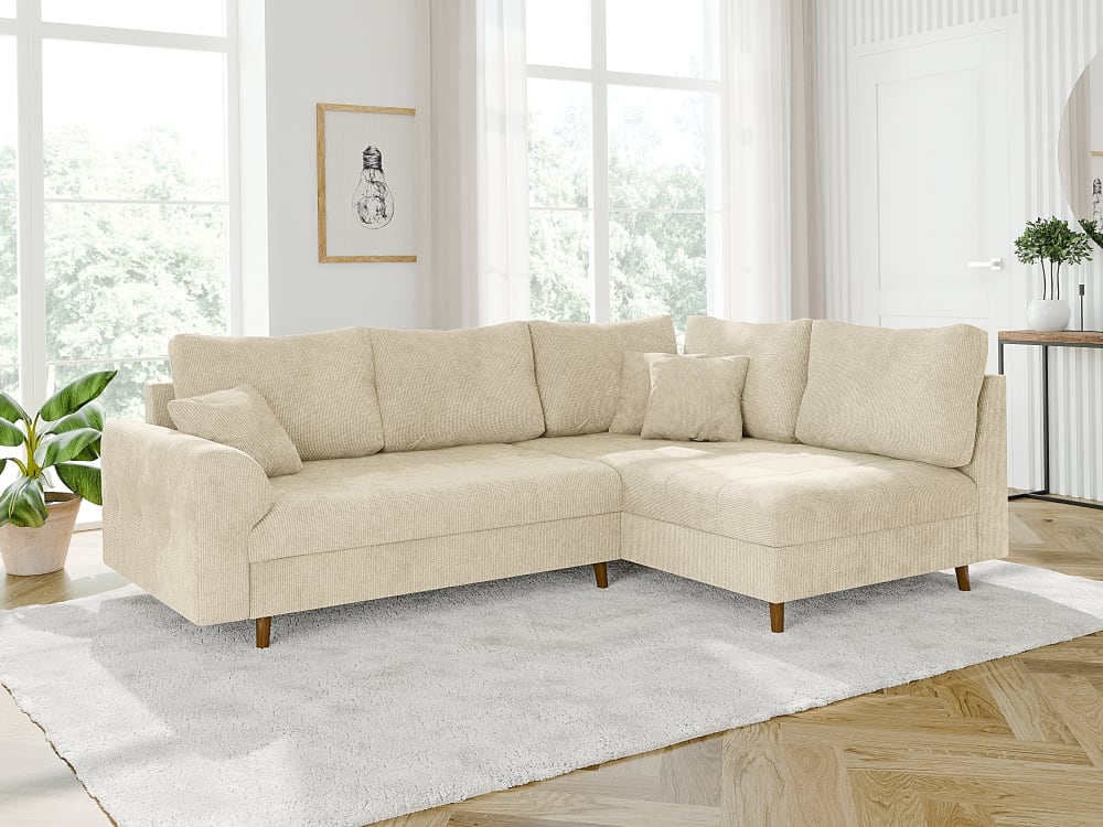Ecksofa im skandinavischen Stil aus Chenille-Stoff, Beige -