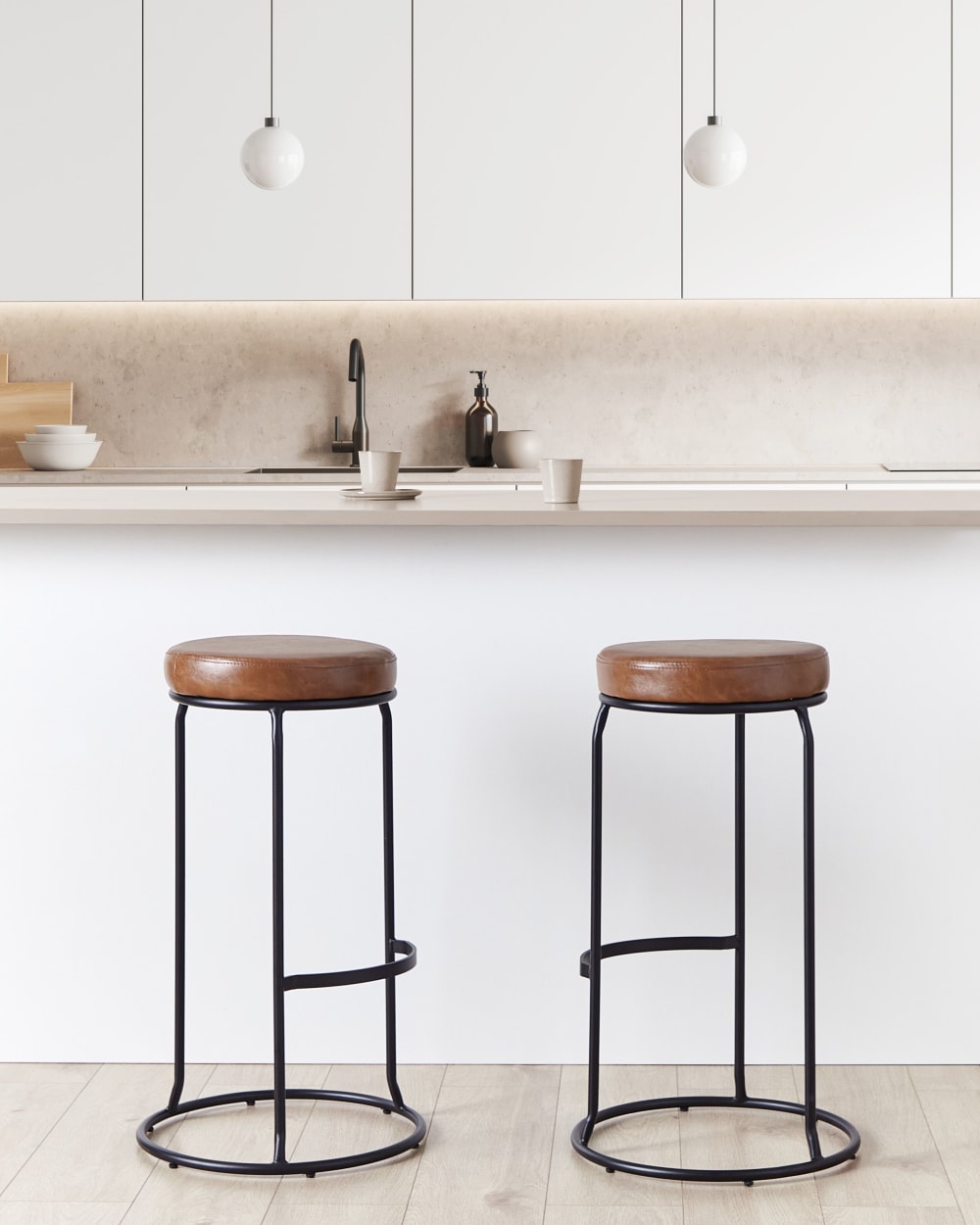 Lot de 2 tabourets de bar cuir pu marron