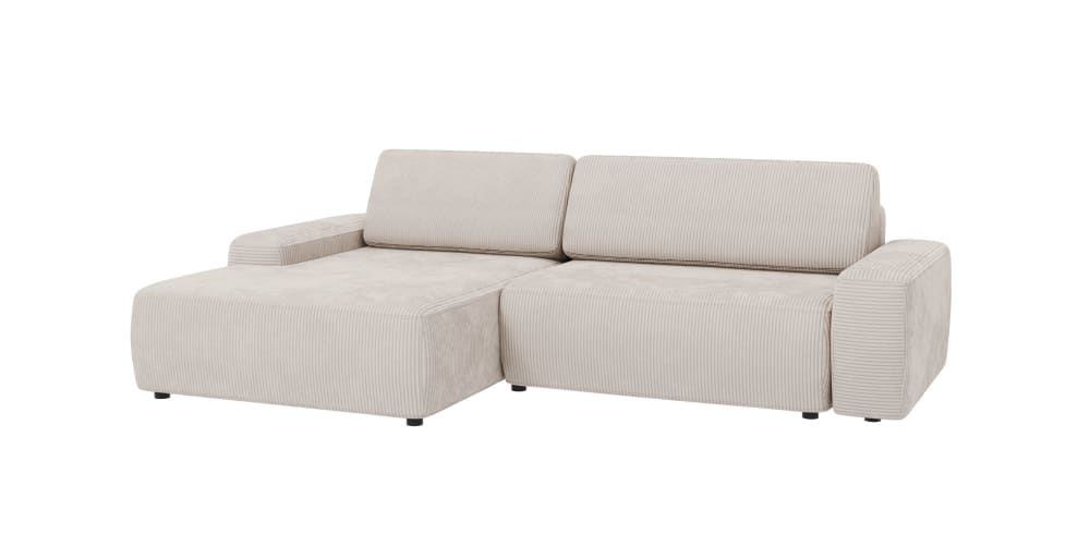 Canapé d’angle convertible avec coffre, en velours côtelé beige
