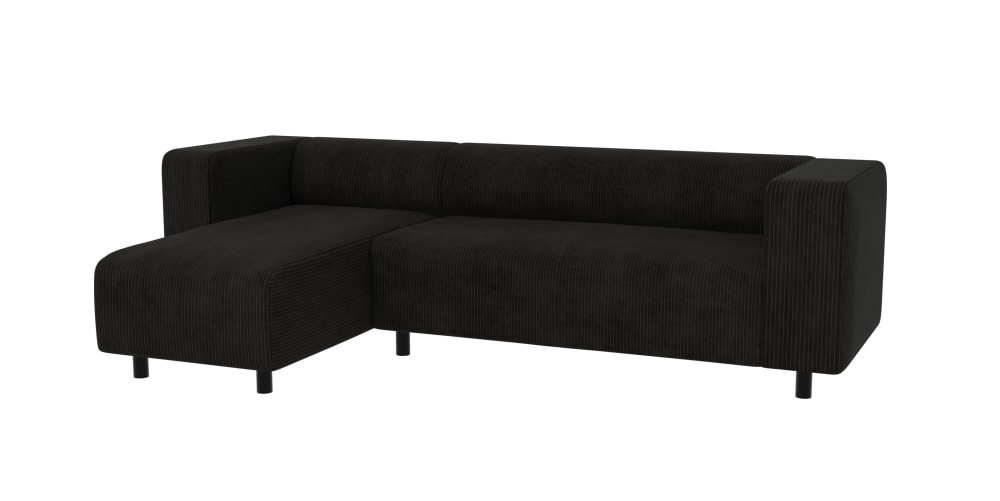 Canapé d’angle en tissu côtelé noir 240x142x65 cm