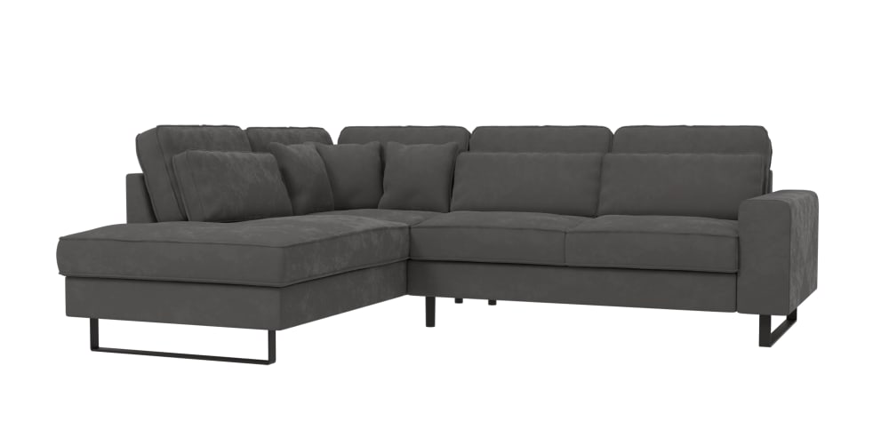 S-Style Möbel Ecksofa mit schwarzen Metall-Füßen aus Samt-Stoff, Grau style modern Grau Samt