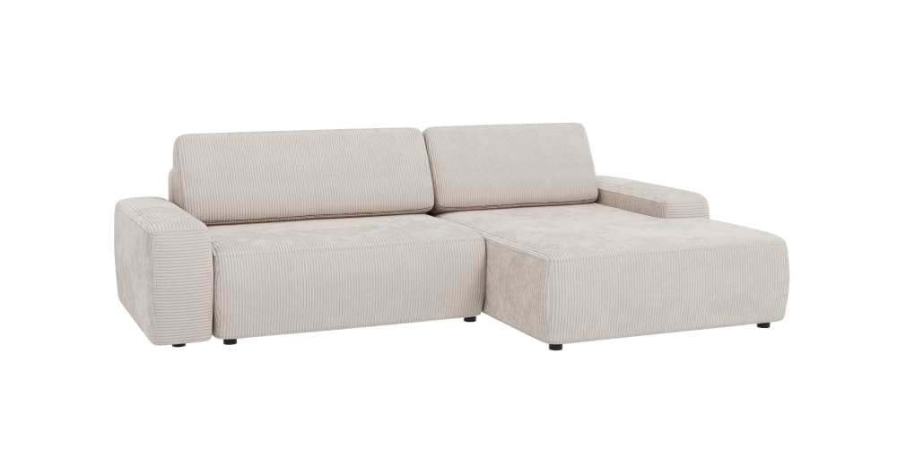 Canapé d’angle convertible avec coffre, en velours côtelé beige