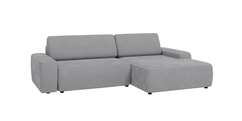 Canapé d’angle convertible avec coffre, en velours côtelé gris clair
