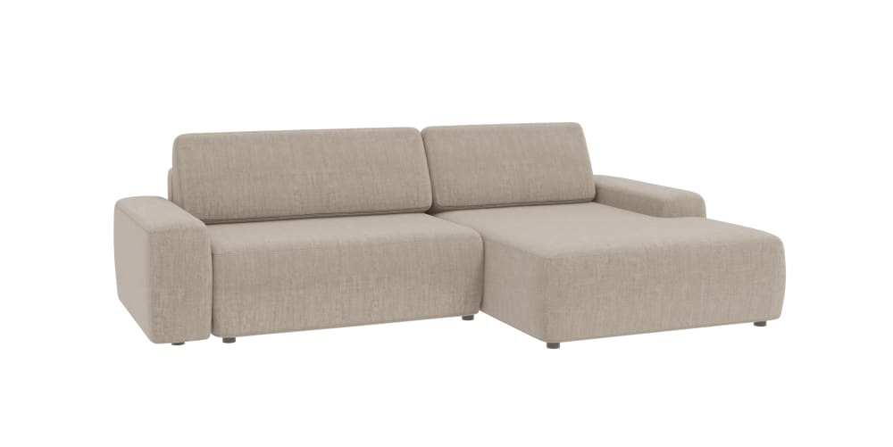 Canapé d’angle convertible avec coffre, en velours beige