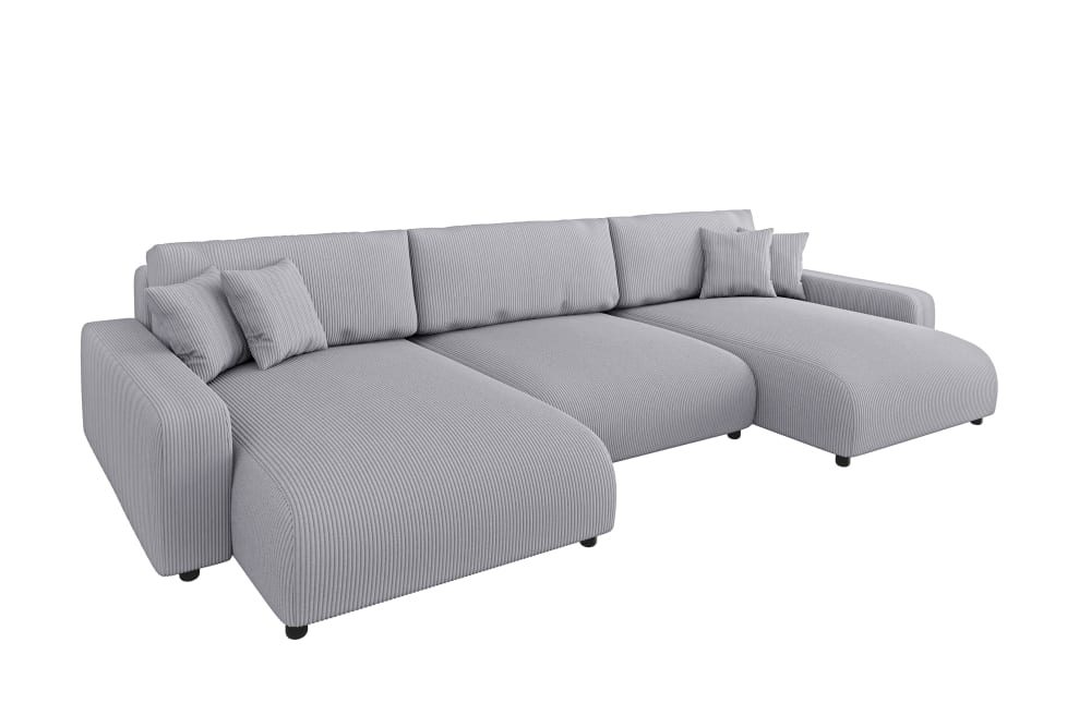 S-Style Möbel Wohnlandschaft mit Schlaffunktion und Bettkasten in Cord-Stoff, Grau style modern Grau Stoff