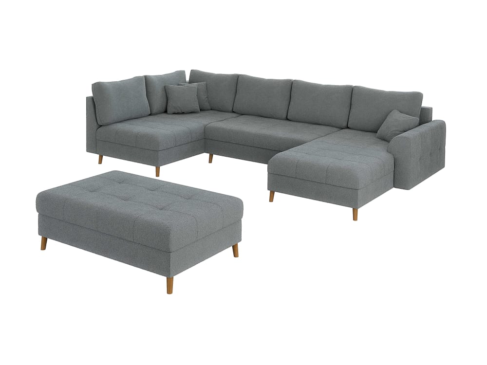 S-Style Möbel Wohnlandschaft mit Schlaffunktion und Hocker aus Boucle-Stoff, Grau style modern Grau Stoff