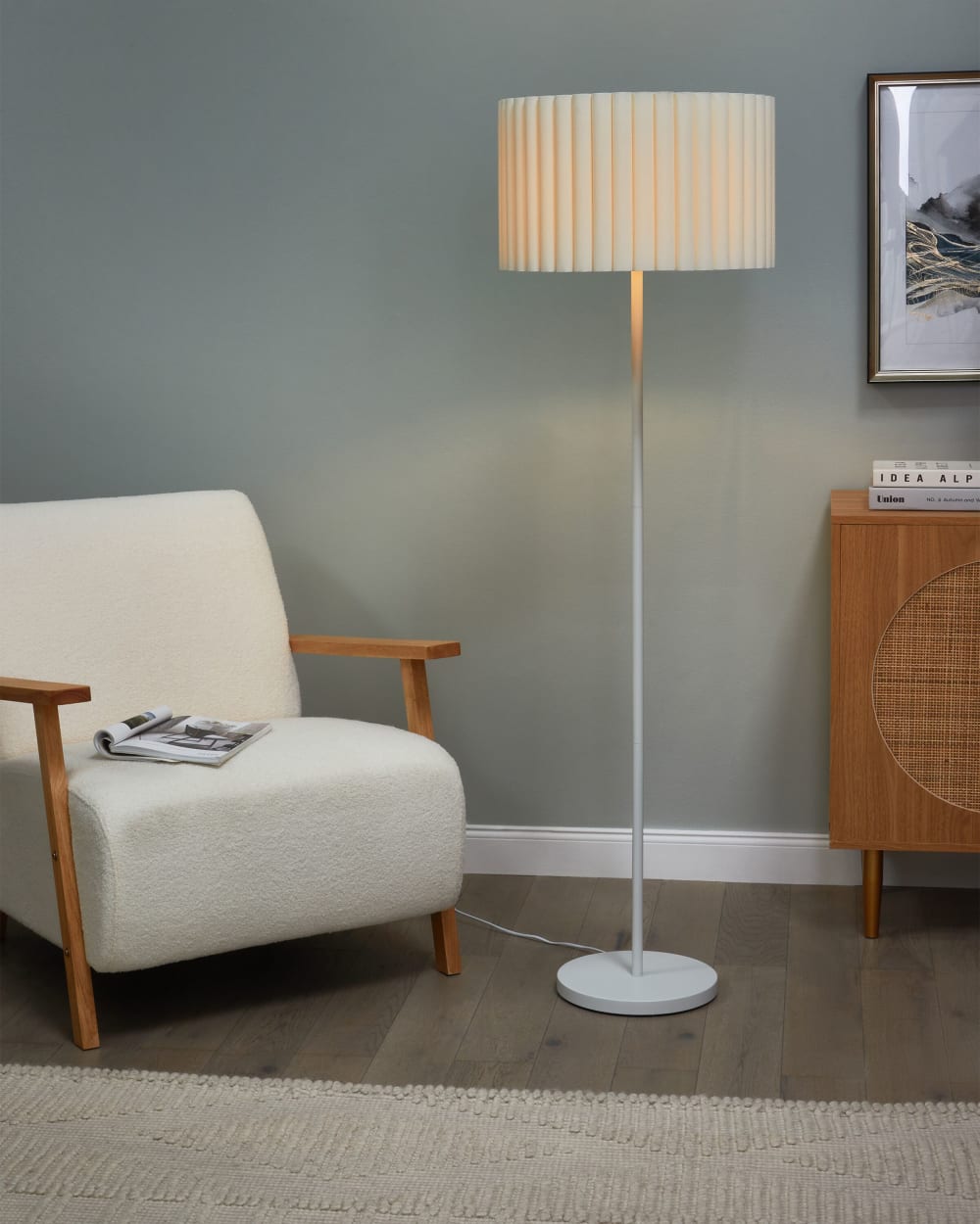 Lampadaire métal blanc cassé