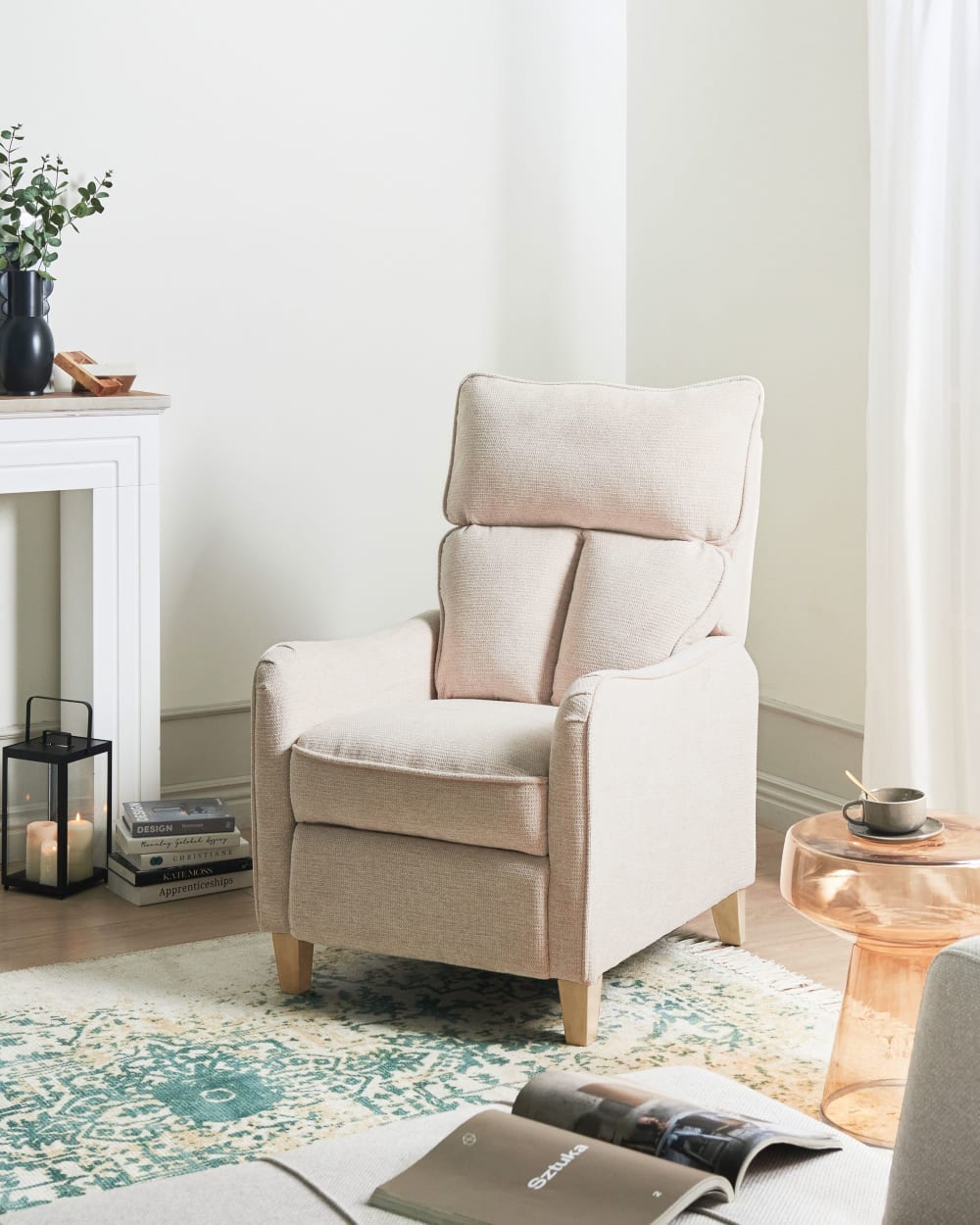Fauteuil inclinable repose-pieds inclus tissu beige