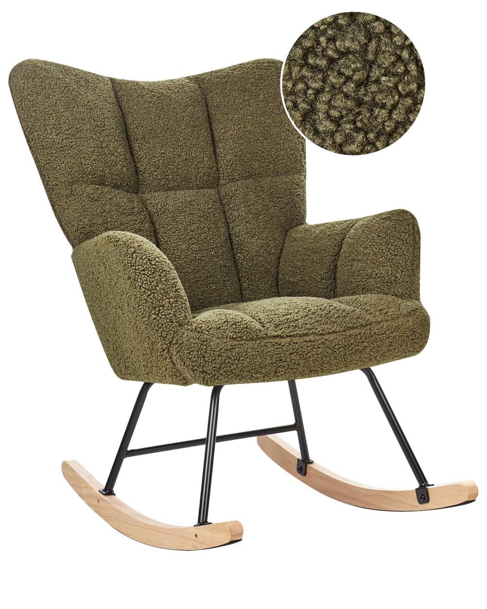 Fauteuil à bascule bouclé vert foncé