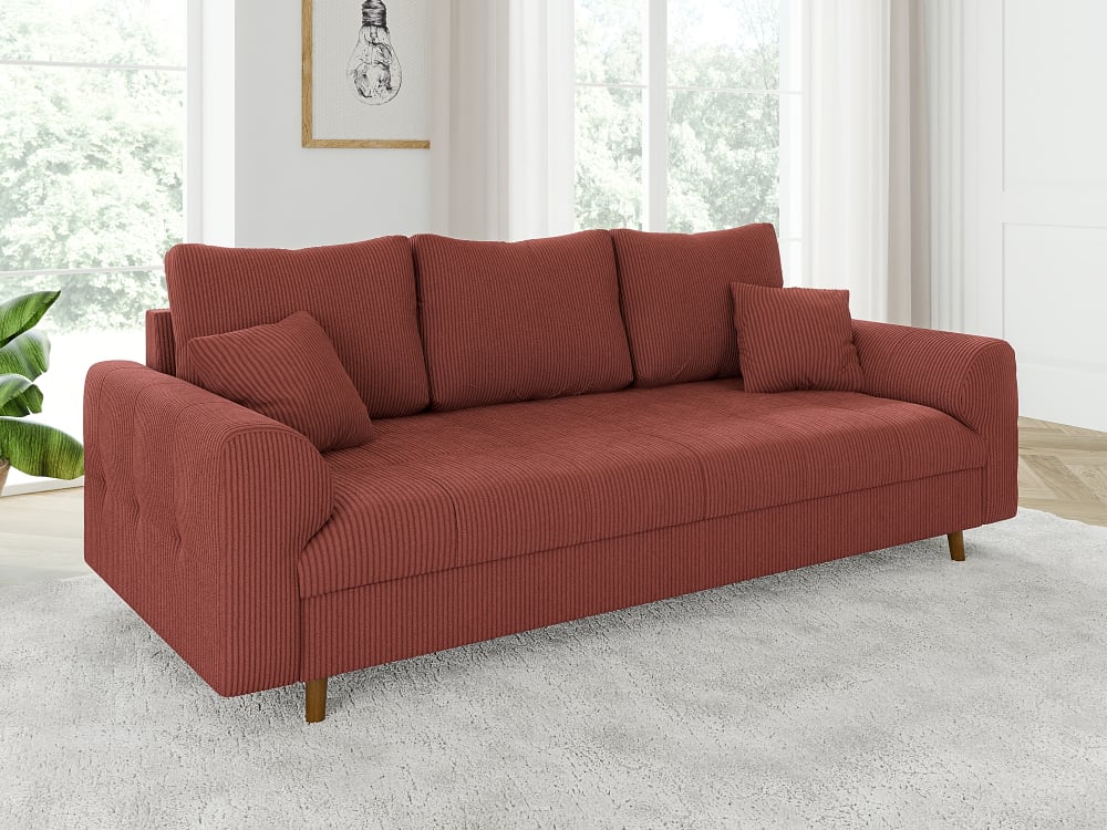 3-Sitzer Sofa im skandinavischen Stil aus Cord-Stoff, Terrakotta