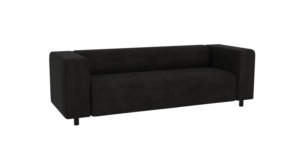 Canapé 3 places en tissu côtelé noir 175x80x65 cm