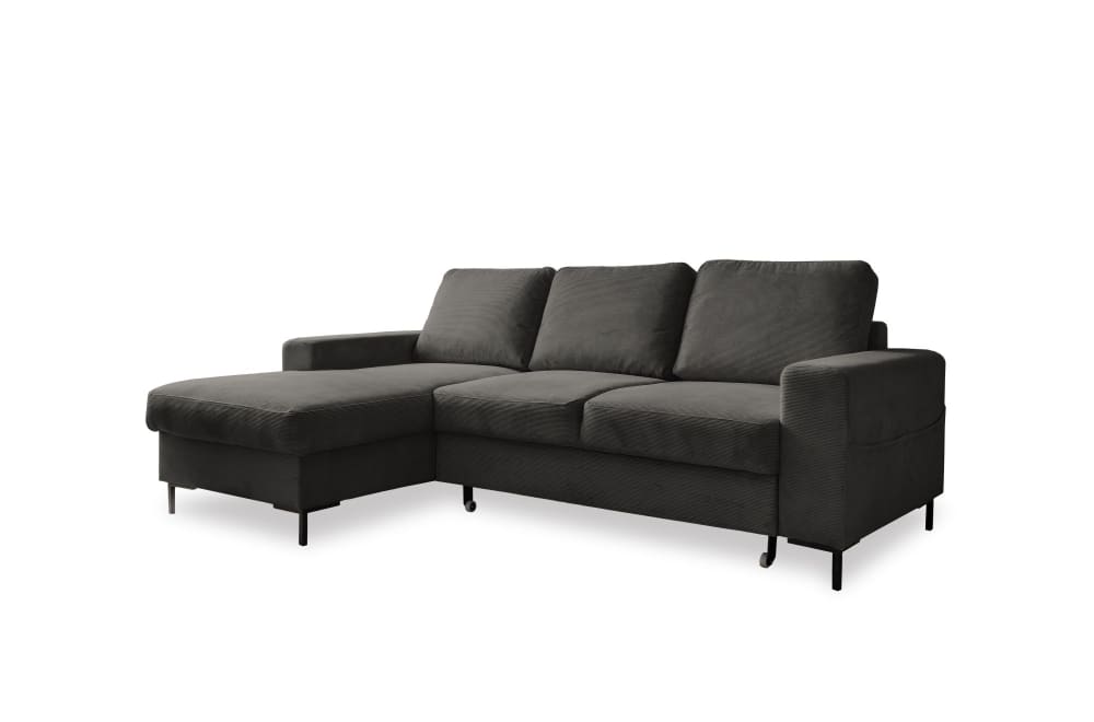 MIUFORM 4-Sitzer Ecksofa mit Bettfunktion aus Cord, Ecke links, Grau style industrial Grau Stoff