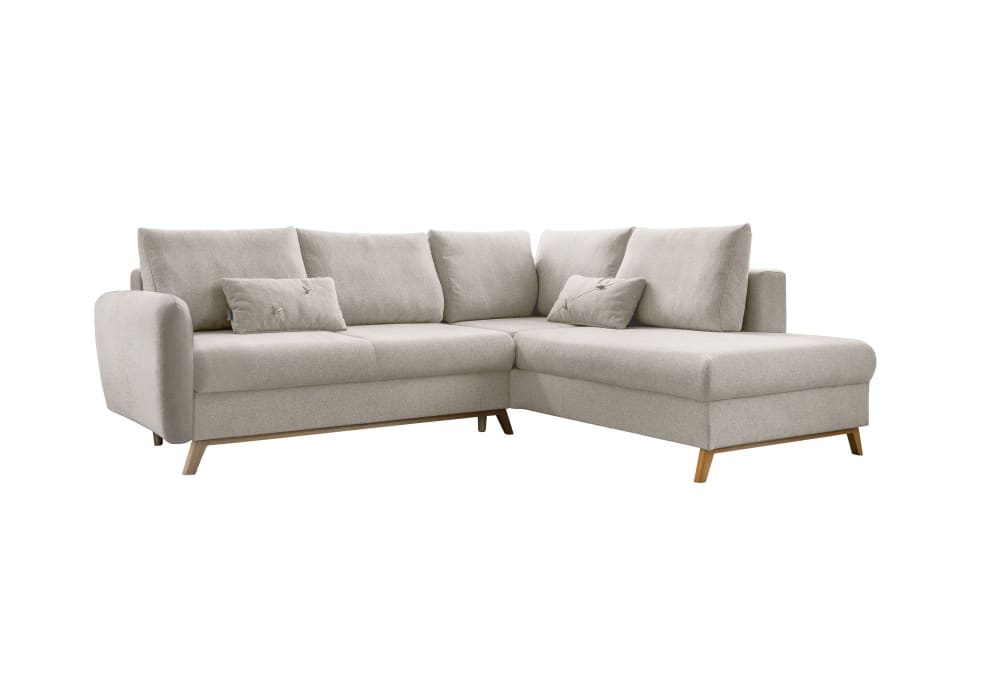 MIUFORM 6-Sitzer Ecksofa mit Bettfunktion, Ecke rechts, Beige style modern Beige Stoff