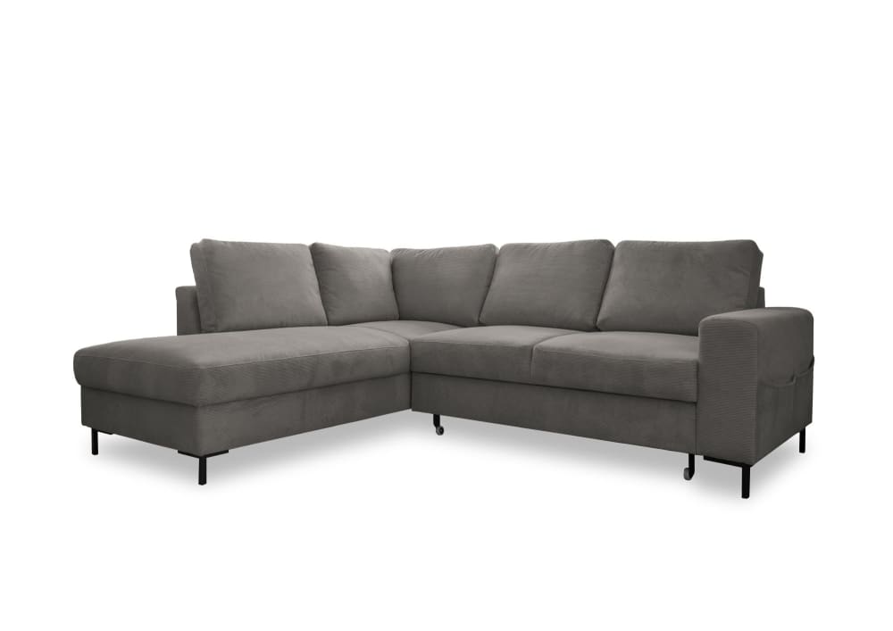 MIUFORM 6-Sitzer Ecksofa mit Bettfunktion aus Cord, Ecke links, Hellgrau style industrial - Stoff