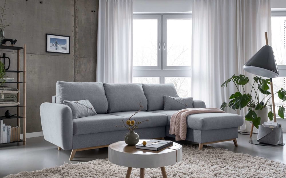 Canapé d'angle 4pl convertible, gris clair