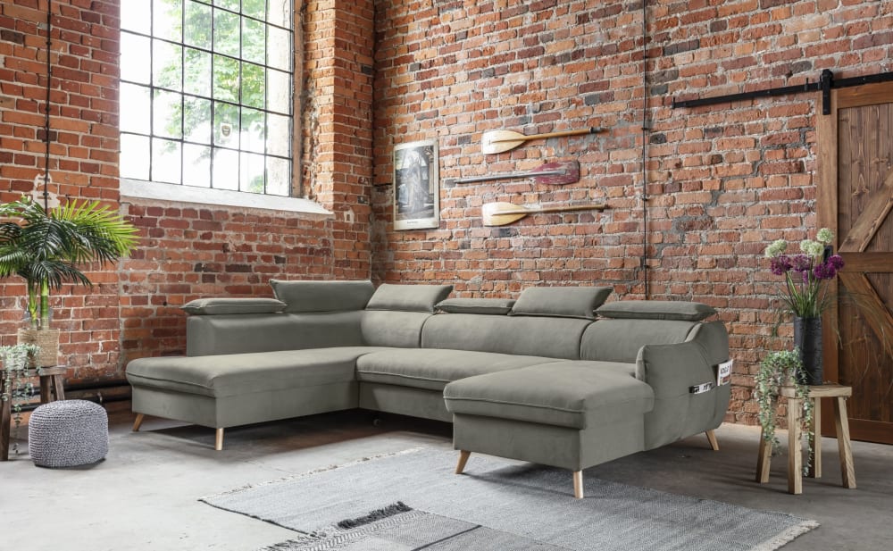 8-Sitzer Ecksofa  mit Bettfunktion aus Samt,  Ecke links,