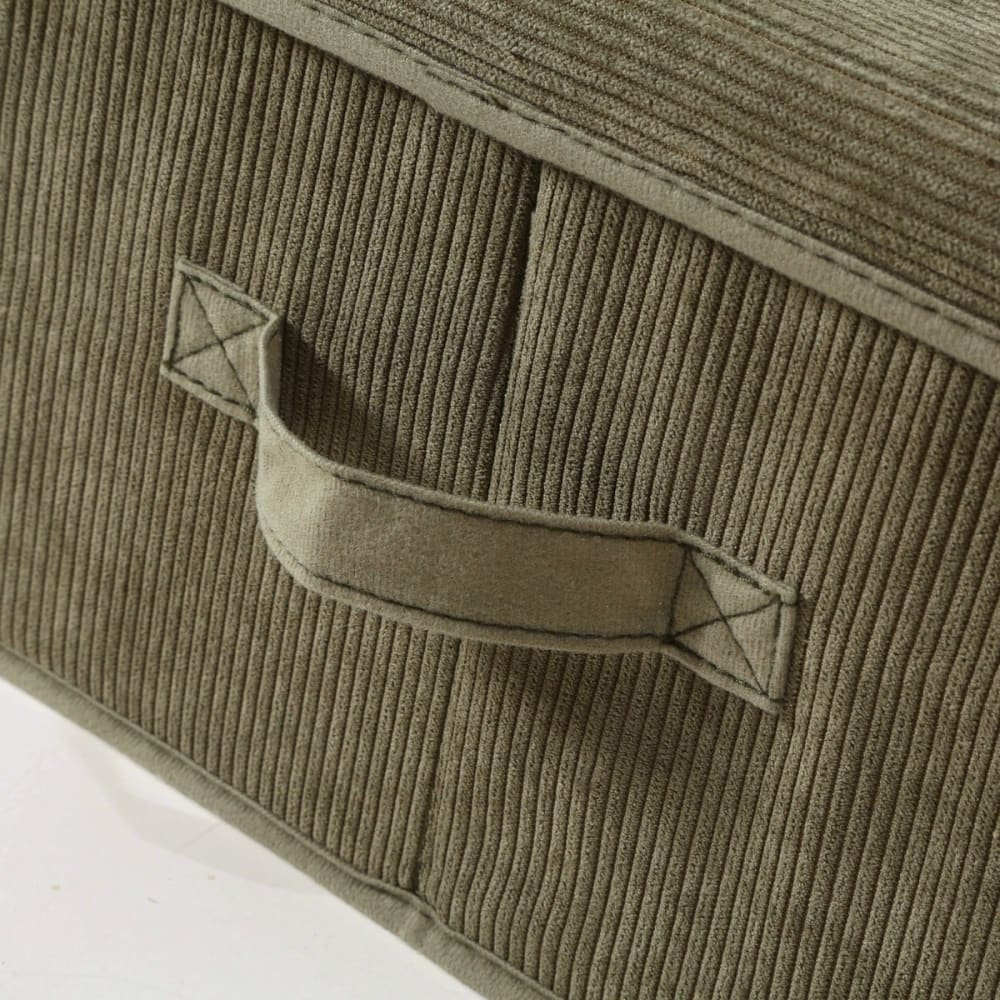 Boîte rangement tissu velours côtelé kaki avec fenêtre l30 cm — vue 4