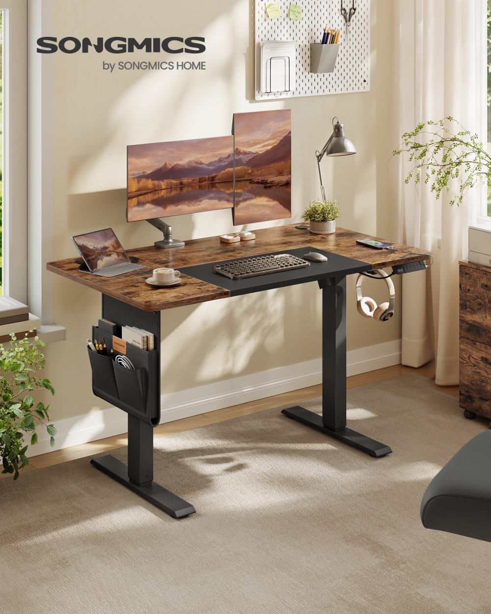 Bureau réglable en hauteur fonction mémoire 120 x 60 cm marron et noir - Maisons du Monde