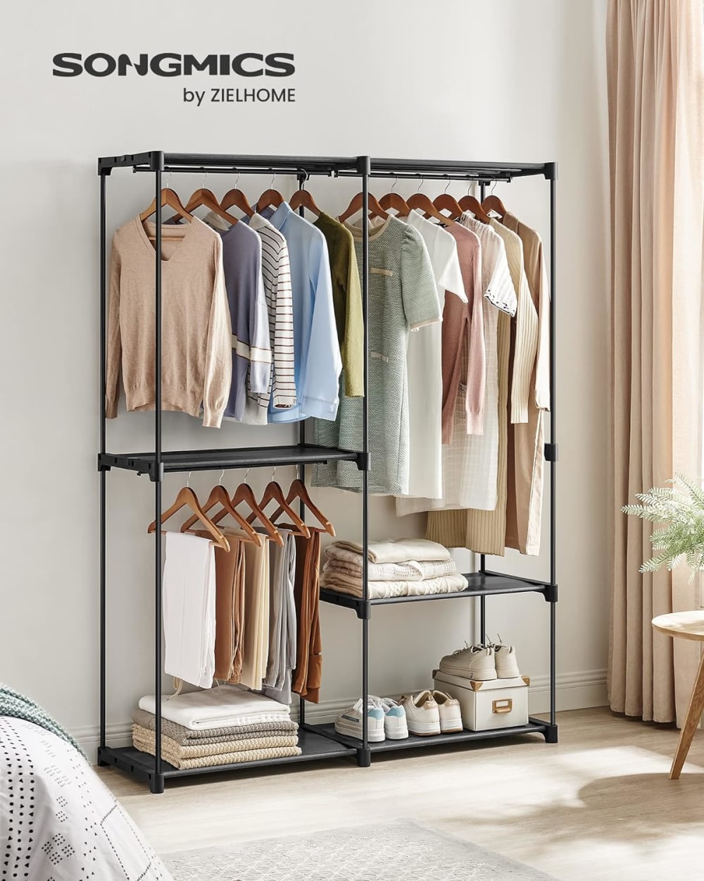 Dressing ouvert avec 3 barres de suspension 138 x 43 x 182 cm noir