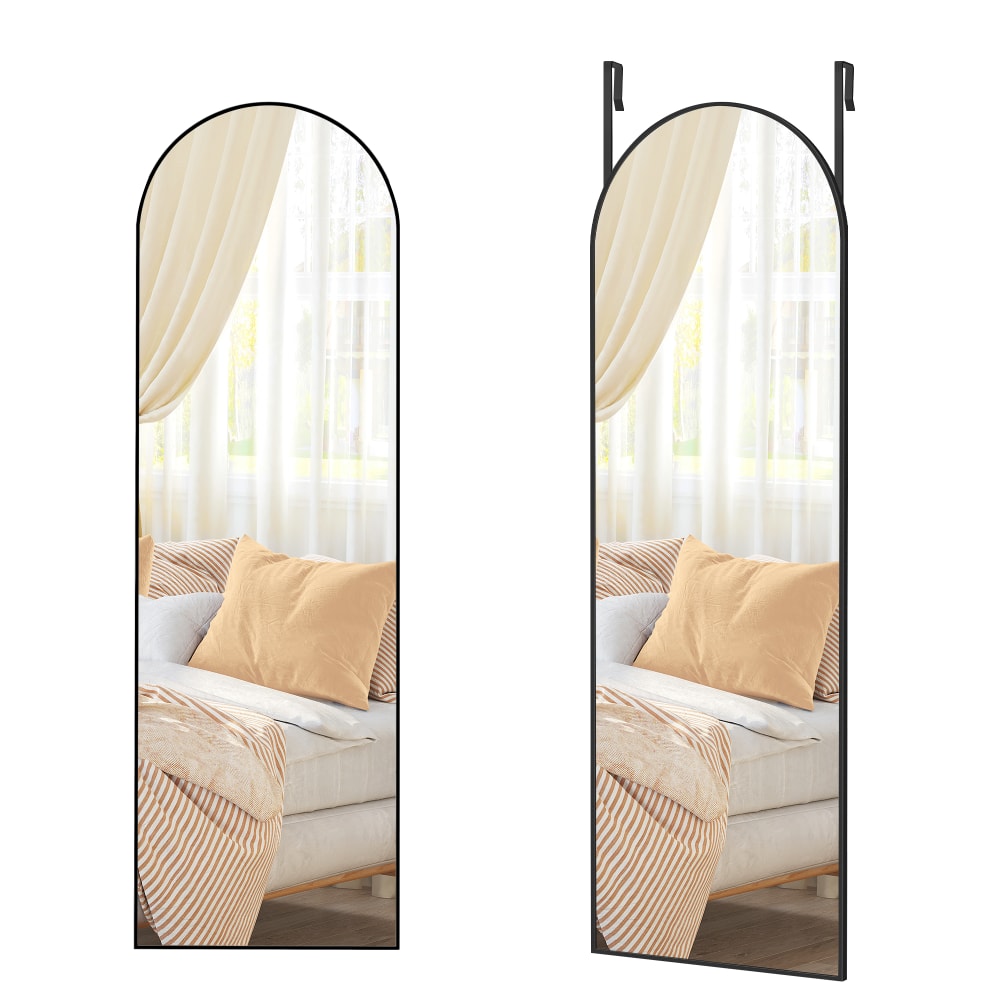 Miroir intégral suspendu 120 x 40 cm miroir courbé verre trempé noir