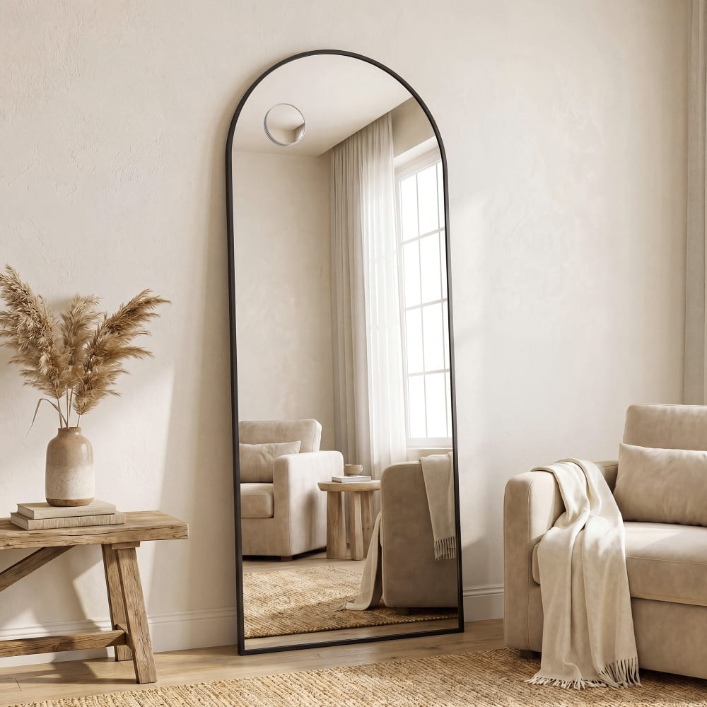 Miroir, avec miroir grossissant, verre trempé, 160 x 50 cm, noir — vue 4