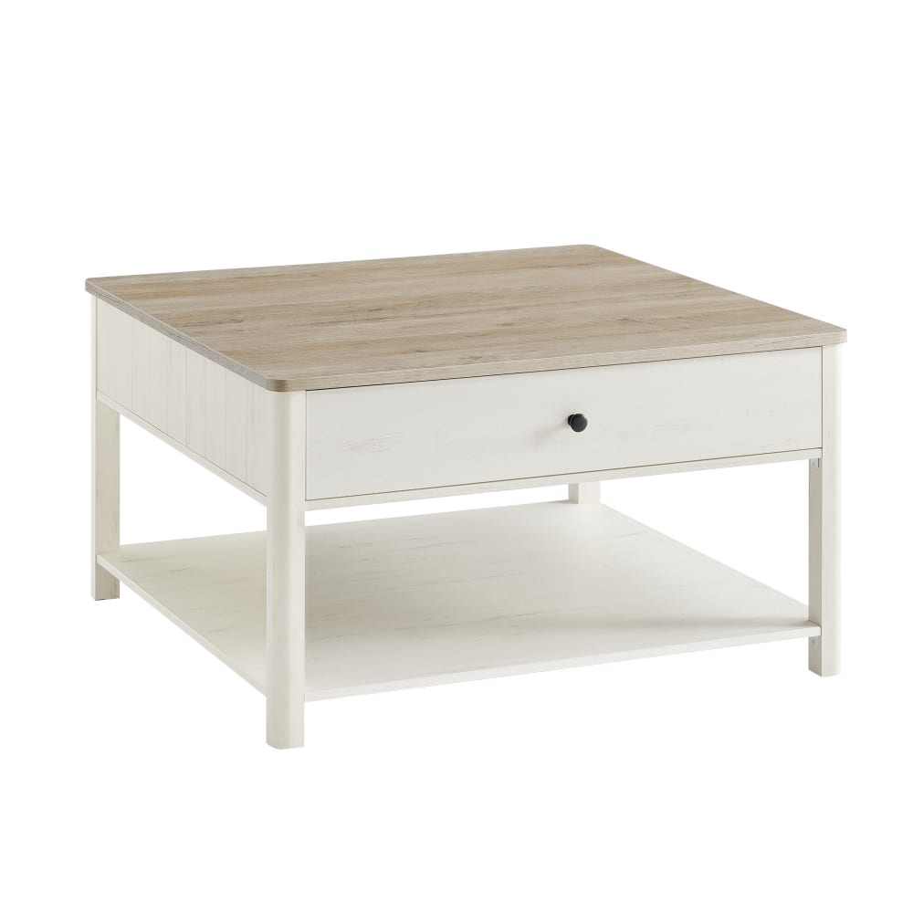 Table basse 2 grands tiroirs avec pieds grège chiné et blanc nuage