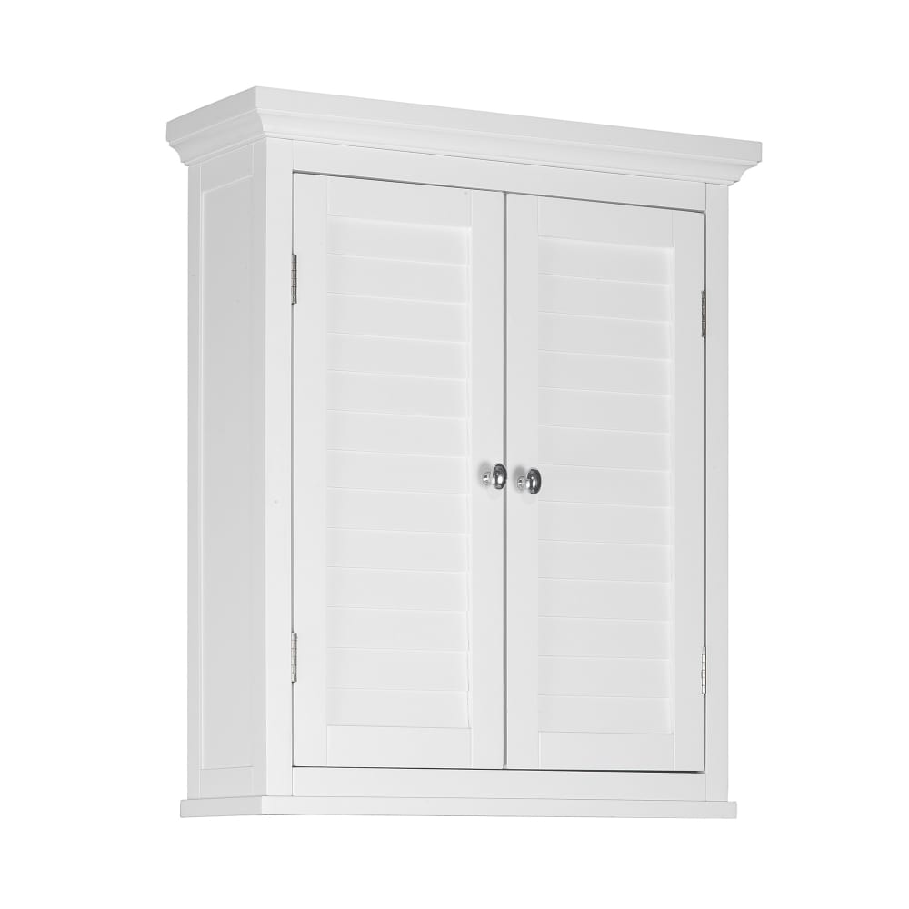 Armoire murale de salle de bain effet bois blanc, porte persienne