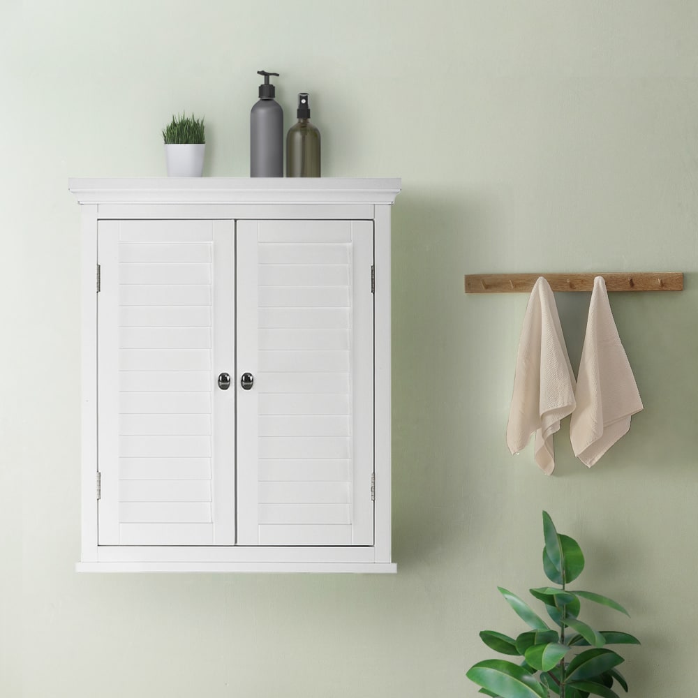 Hängeschrank für das Badezimmer aus MDF mit Lamellentür, weiß -