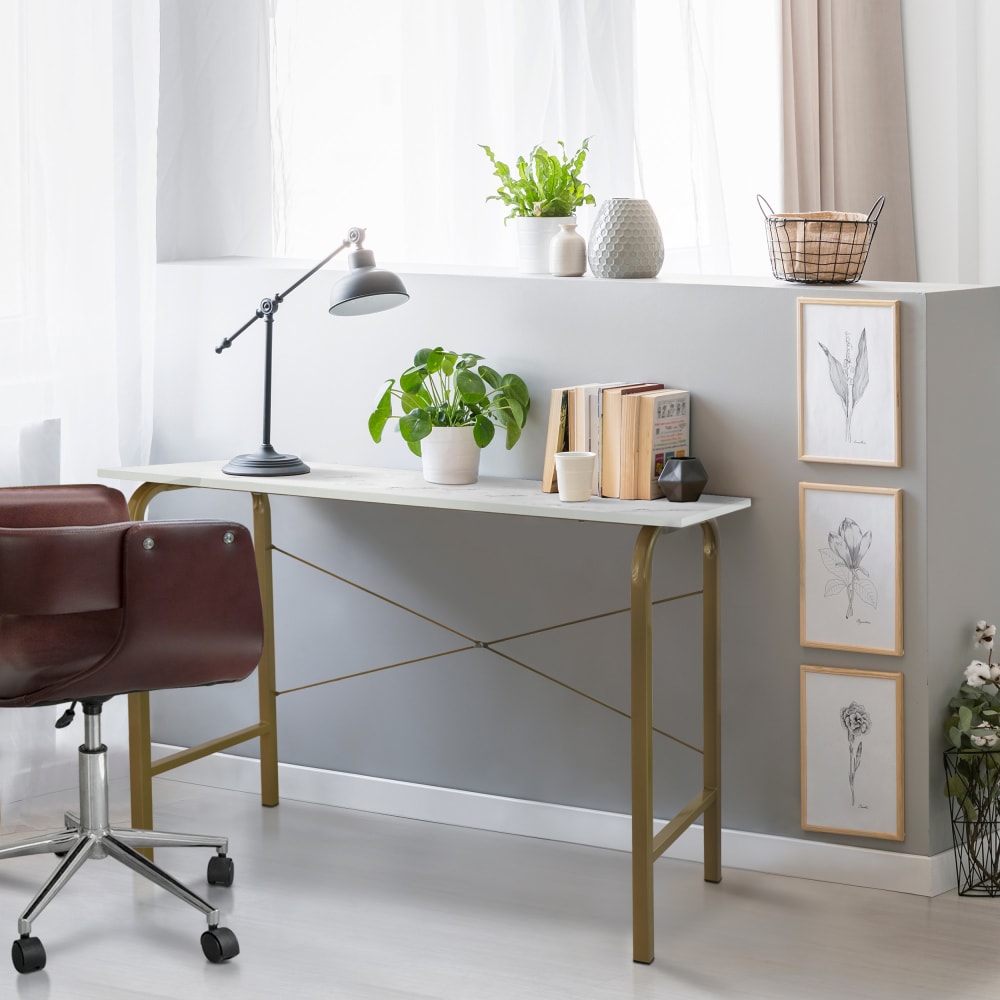 Bureau moderne effet bois blanc avec plateau imitation marbre