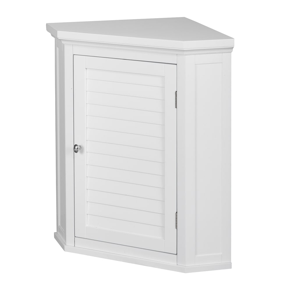 Armoire d'angle murale effet bois blanc avec porte façon persienne