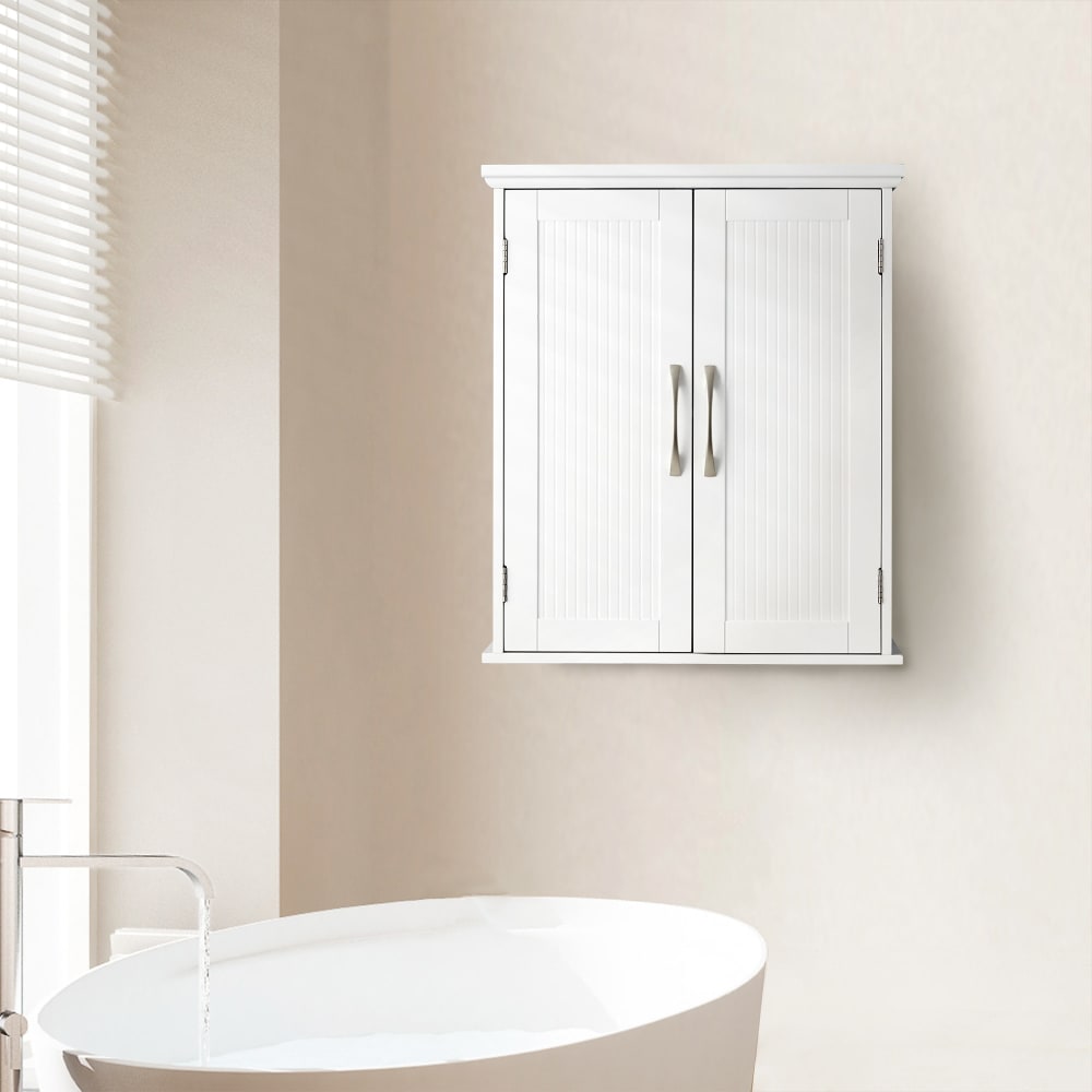 Armoire murale en effet bois blanc avec 2 portes et étagères - Maisons du Monde