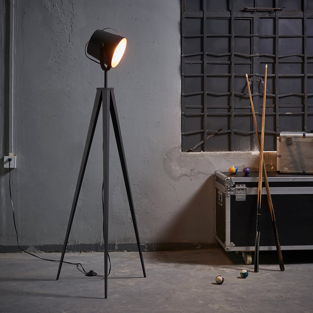 Teamson Industrielle Dreibein-Stehlampe aus Metall, verstellbar, roségold Schwarz Metall