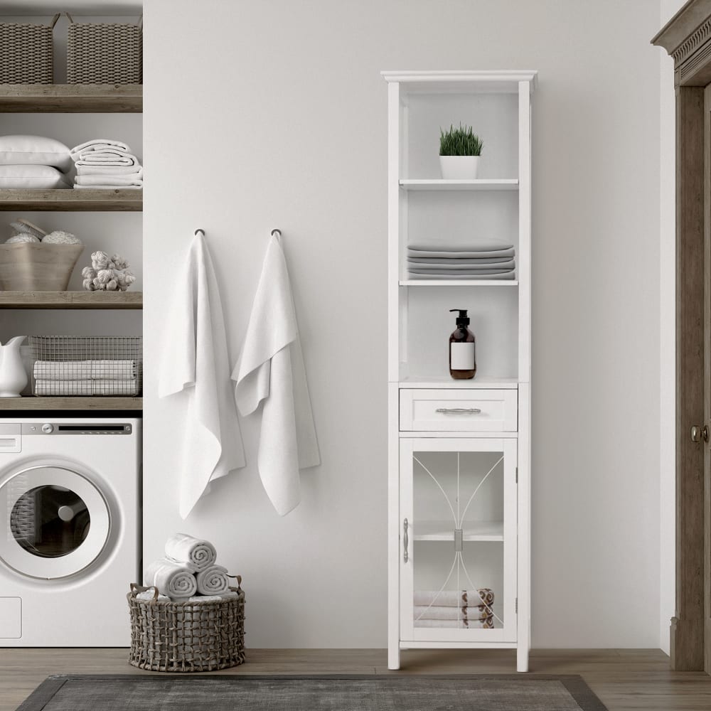 Freistehender Wäscheschrank aus MDF mit Schublade, weiß - Maisons