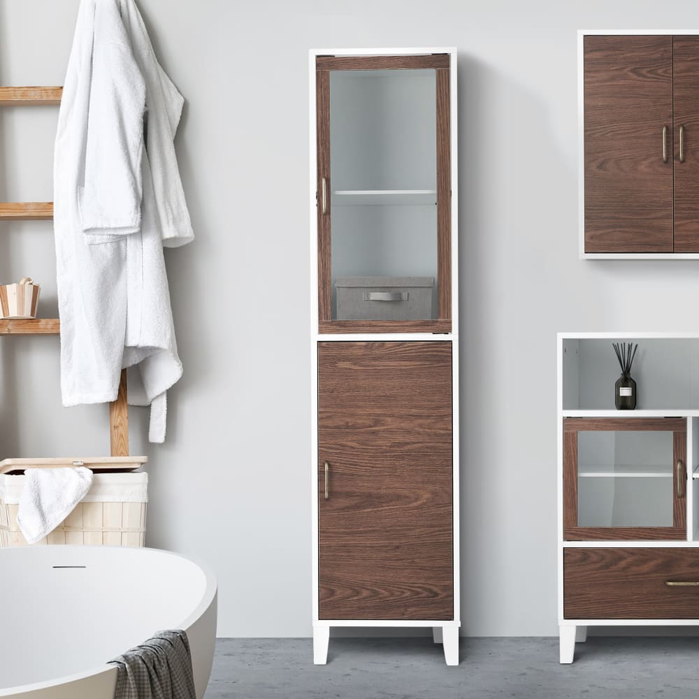 Freistehender Wäscheschrank aus MDF mit 2 Türen, weiß - Maisons
