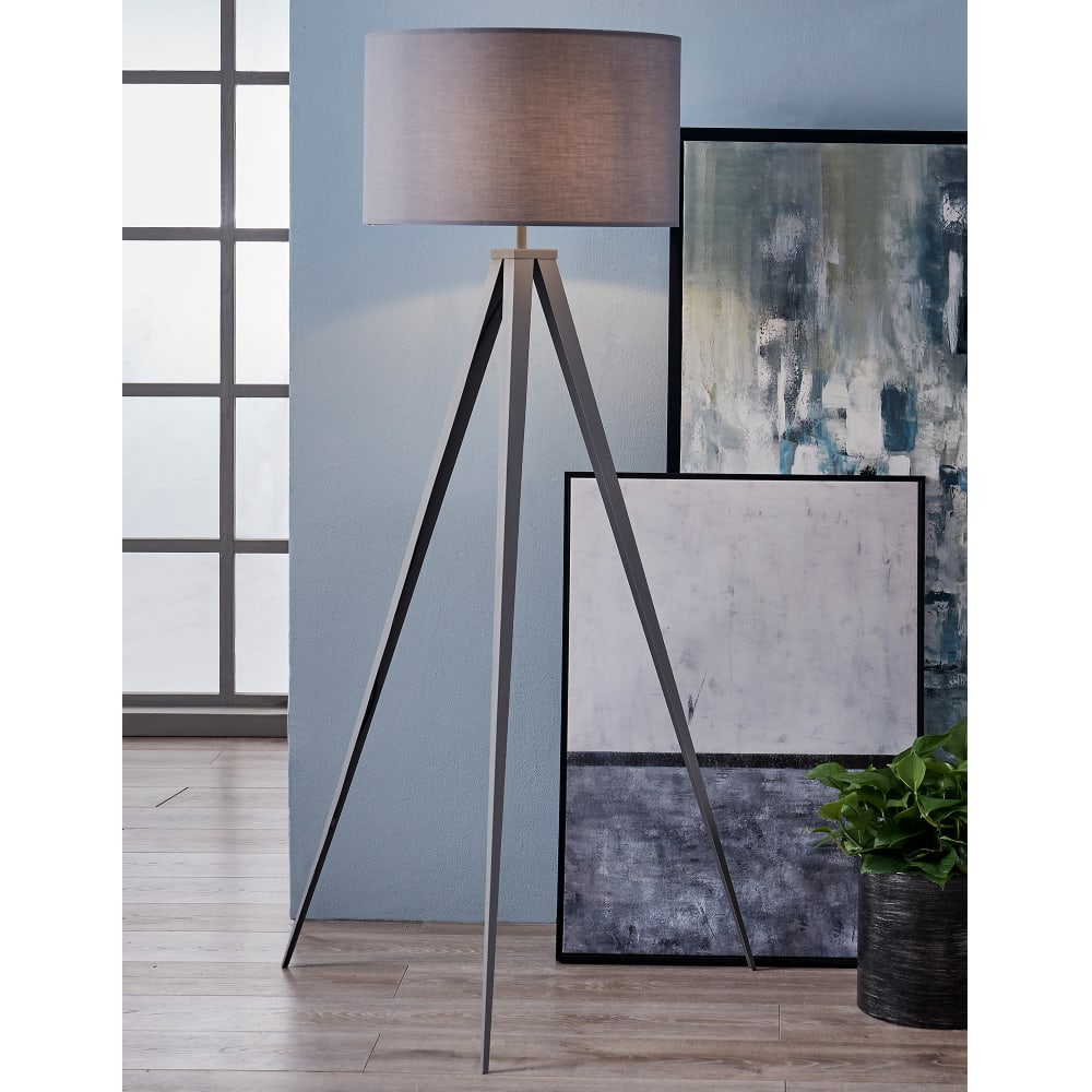 Teamson Dreibein-Stehlampe aus Metall mit Schirm, grau - Metall