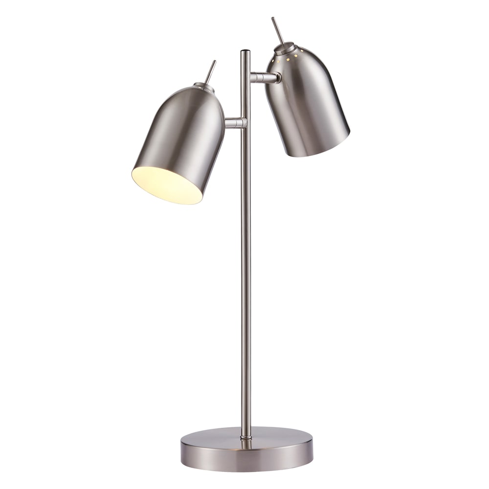TEAMSON Versanora Mason moderne Doppelleuchte, verstellbare Tischlampe mit Chrom-Schirmfinish für Wohnzimmer, Schlafzimmer, Büro, Zuhause. Grau