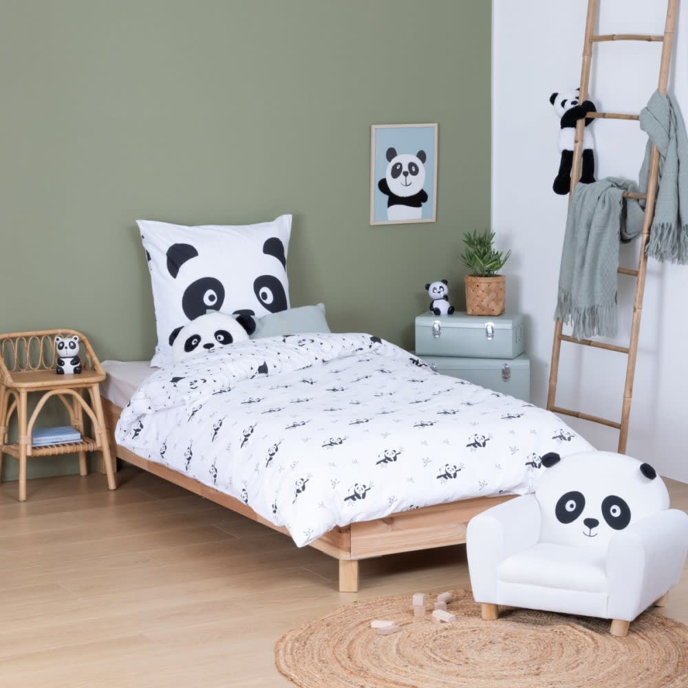 Decoratie Bettwäsche-Set bedruckt mit Panda-Motiv style modern WEISS BAUMWOLLE Baby