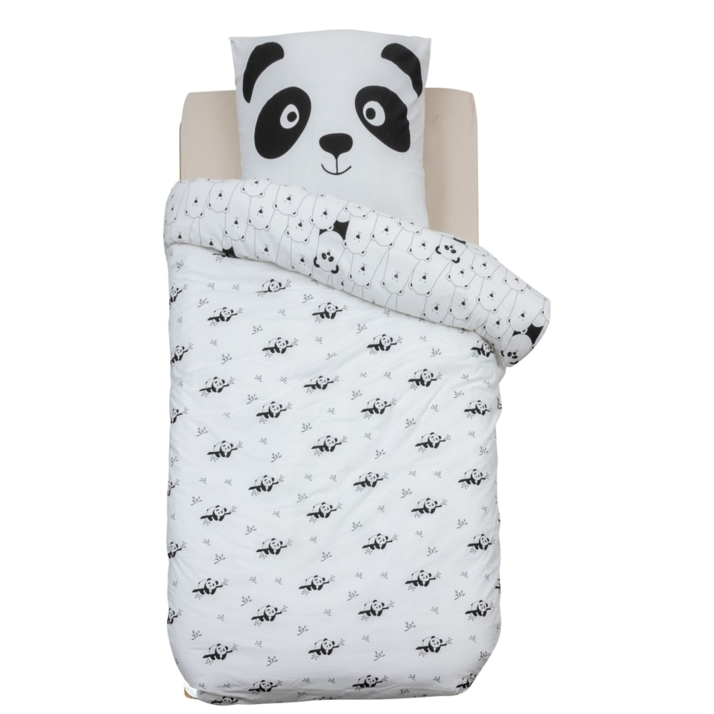 Parure de lit imprimée motif panda coton blanc 140x200 cm