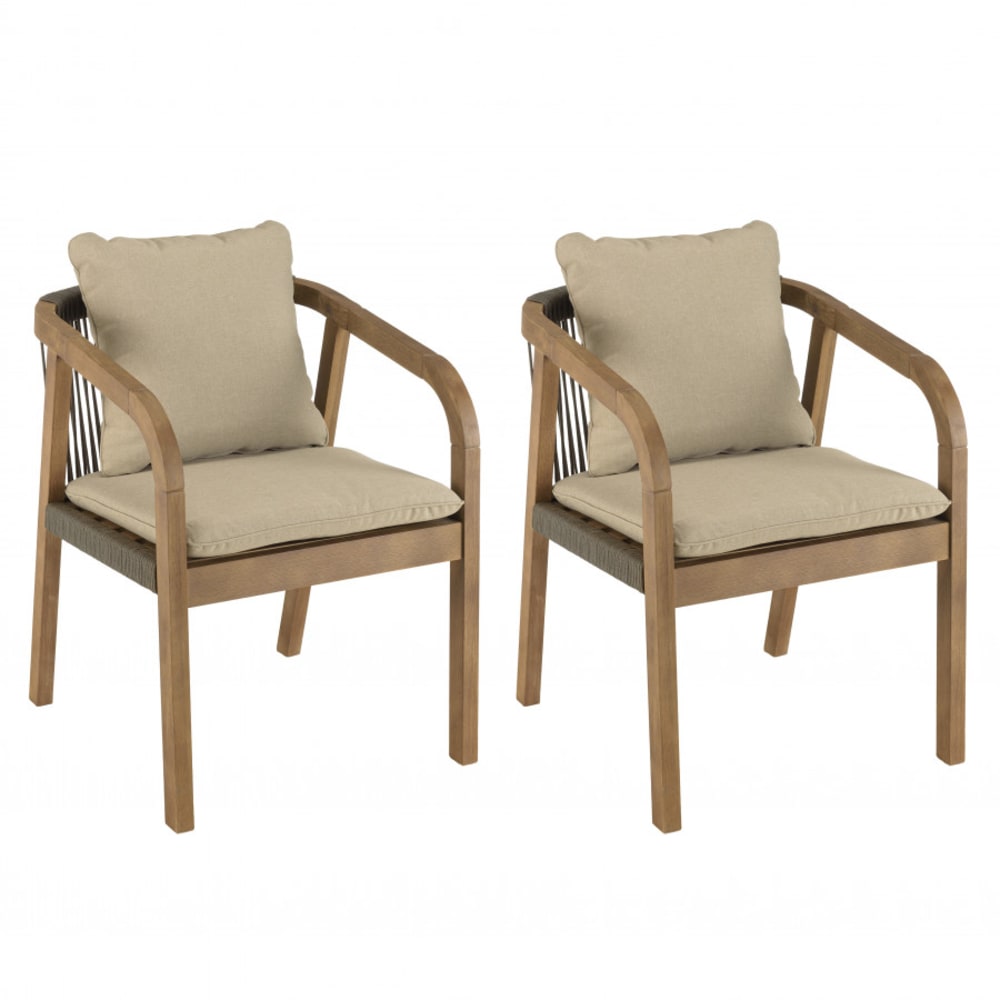 Lot de 2 fauteuils acacia et cordage synthétique vert sapin