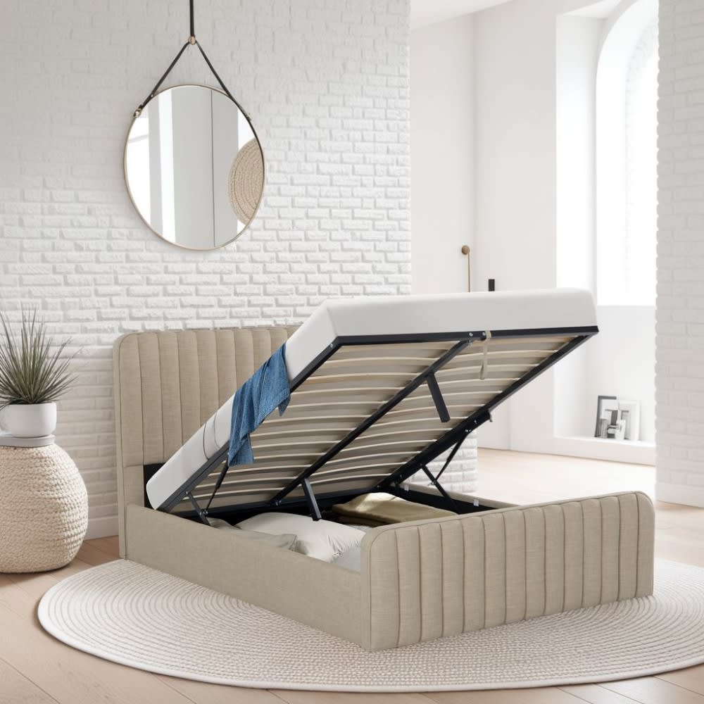 Lit coffre, tissu beige, 160x200 cm - Maisons du Monde