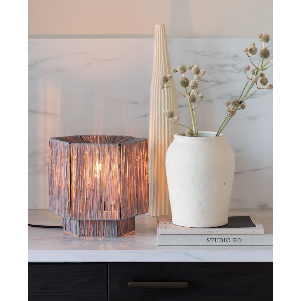 Lampe de table raphia gris clair 26x28x26cm — vue 4