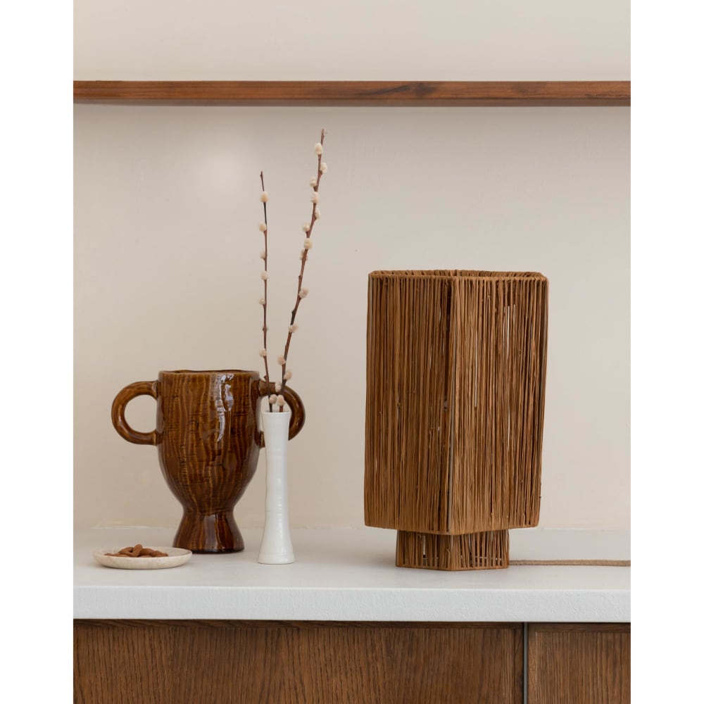 Lampe de table raphia marron foncé 36x24x36cm — vue 3